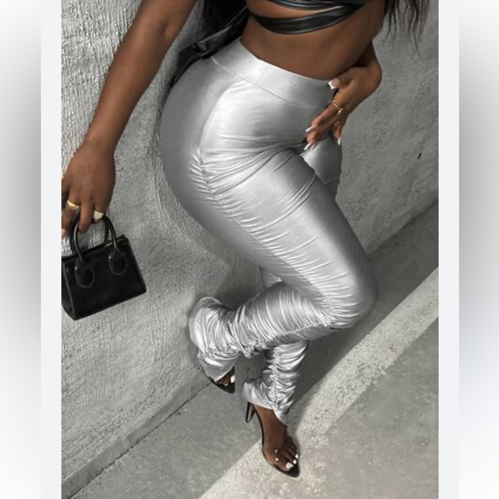 SHEIN Metallic Silver Ruched Leggings